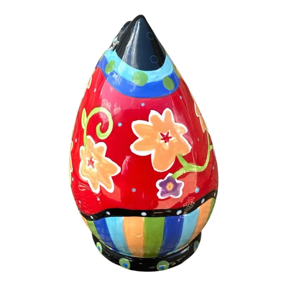 Joyce Shelton Cat's Meow Ceramic Cat Piggy Bank Colorful Floral Design 8” - Picture 6 of 6